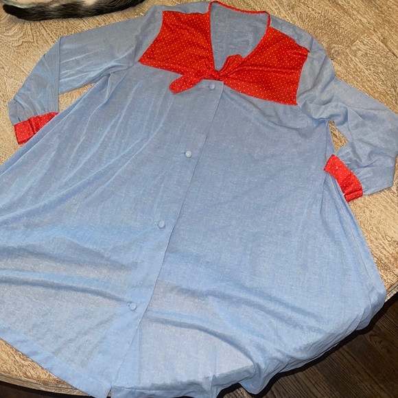 Vintage Tops - Vintage blue red white polka dot shirt dress medium large